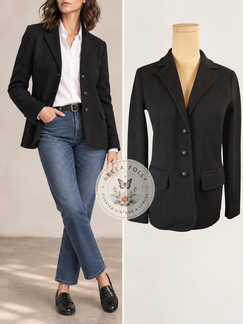 Ralph Lauren Petite Small Black Cotton Milano Knit Blazer Jacket Heritage Preppy